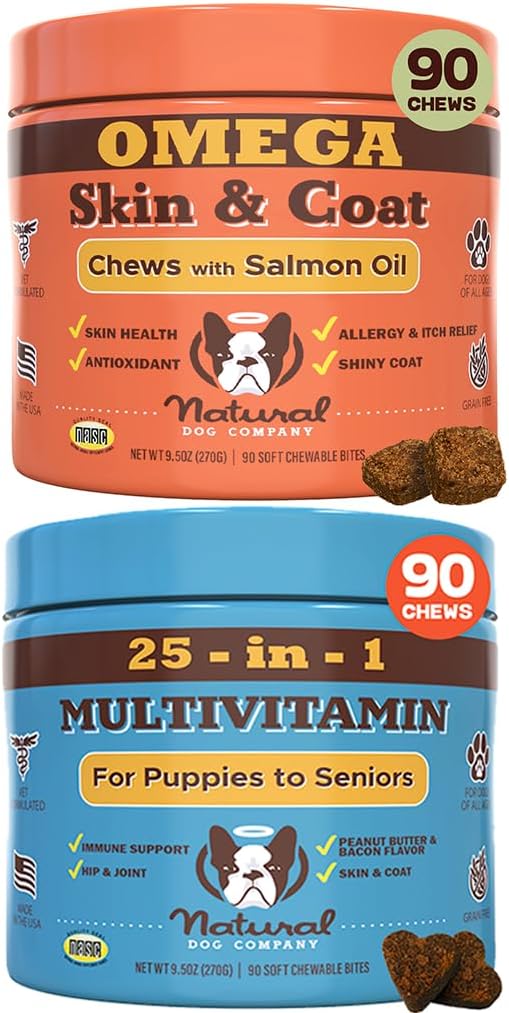 Dog Multivitamin & Skin/Coat Supplement Chews - Complete Nutritional Care for Healthy Skin, Shiny Coat, Joint Support, and Immune System Boost