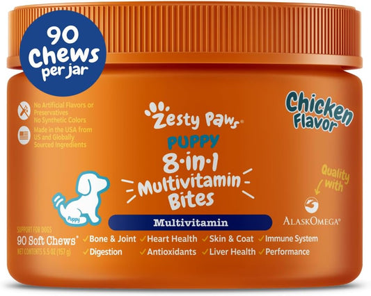 Dog Multivitamin Treats with Glucosamine Chondroitin, Digestive Enzymes, Probiotics - Grain Free Skin & Coat Health - Immune Support - 90 Count