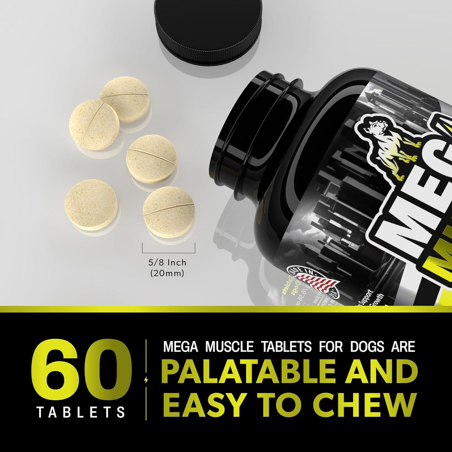 Dog Muscle Gain Chewable Tablets | 2-in-1 Daily Booster & Multivitamin | For All Life Stages | Puppy & Adult Dog Supplement | Chicken Flavor | 60 Tablets