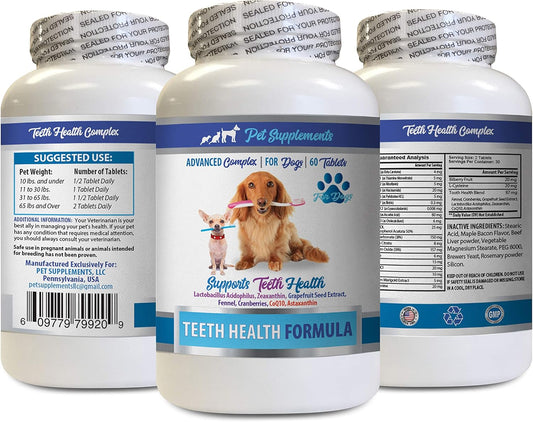 Dog Oral Care Supplement for Bad Breath & Teeth Health - Advanced Support Complex with Vitamins - Promotes Overall Dog Health - 60 Tablets