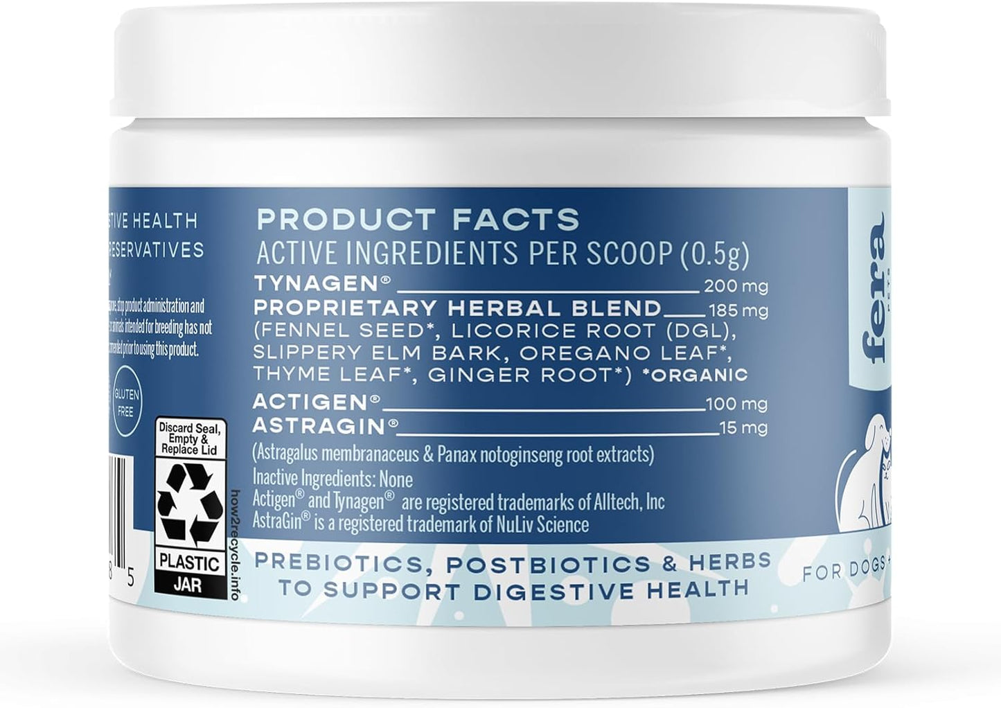 Dog Prebiotic & Postbiotic Supplement for Digestive Health & Immune Support - 120 Scoops by Fera Pet Organics