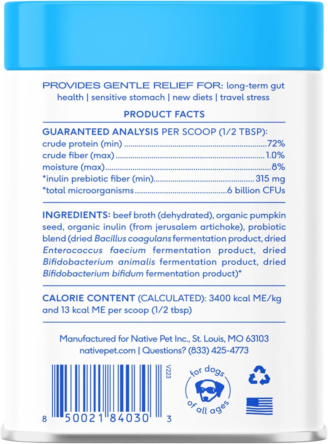 Dog Prebiotic & Probiotic Powder with Bone Broth - 30 Scoops, 4.1 oz - 6 Billion CFU - Vet-Created Digestive Supplement for Dogs