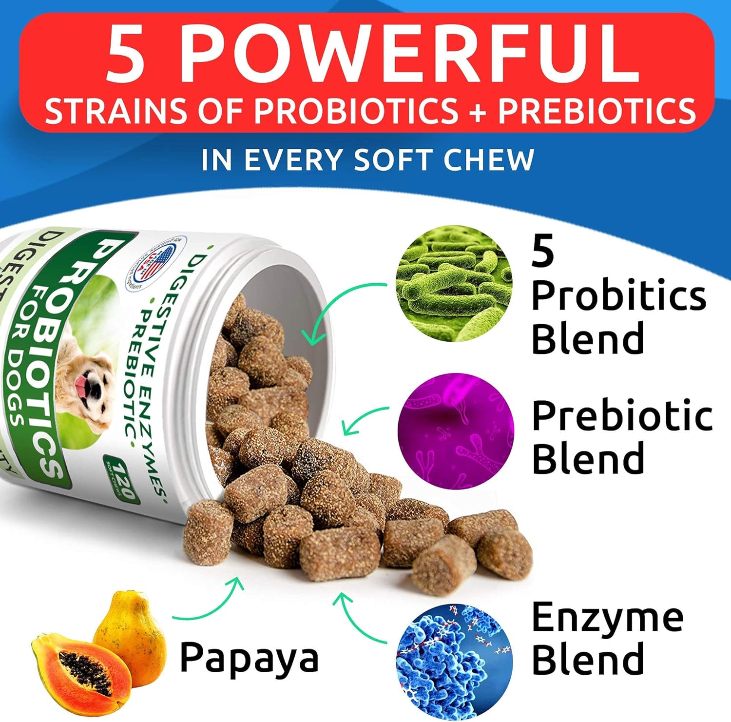 Dog Probiotic Chews Bundle for Digestive Health - Gas, Diarrhea, Allergy Relief - Chewable Fiber Supplement with Enzymes & Prebiotics - 300 Soft Chews