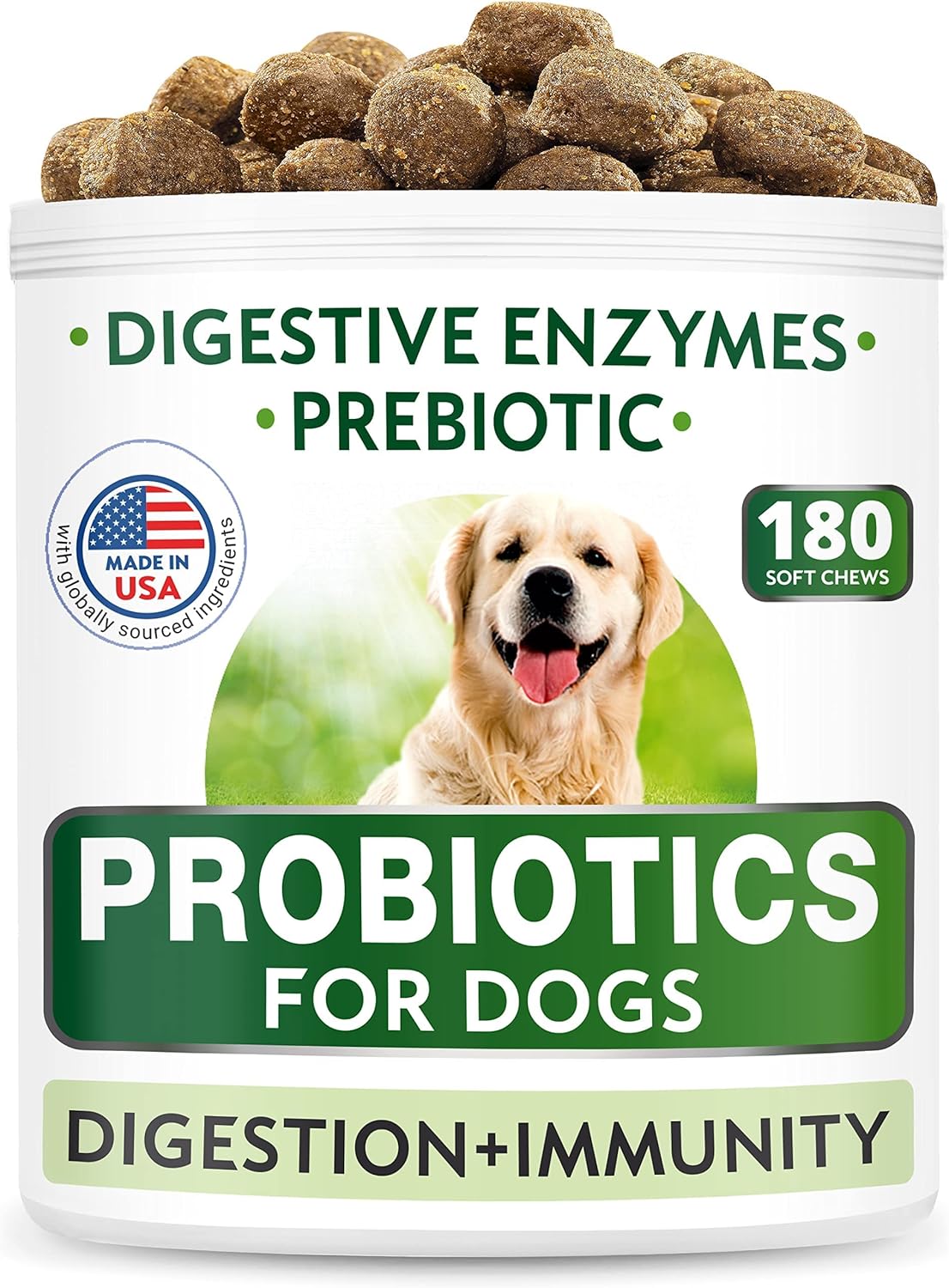 Dog Probiotic Chews Bundle for Digestive Health - Gas, Diarrhea, Allergy Relief - Chewable Fiber Supplement with Enzymes & Prebiotics - 300 Soft Chews