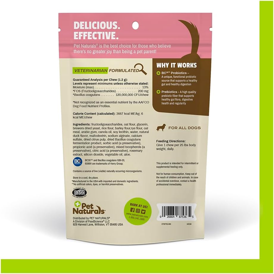 Dog Probiotic Chews with 120M CFUs - Supports Digestive & Gut Health, Immune System, Allergies, Itching - Duck Flavored, 60 Count