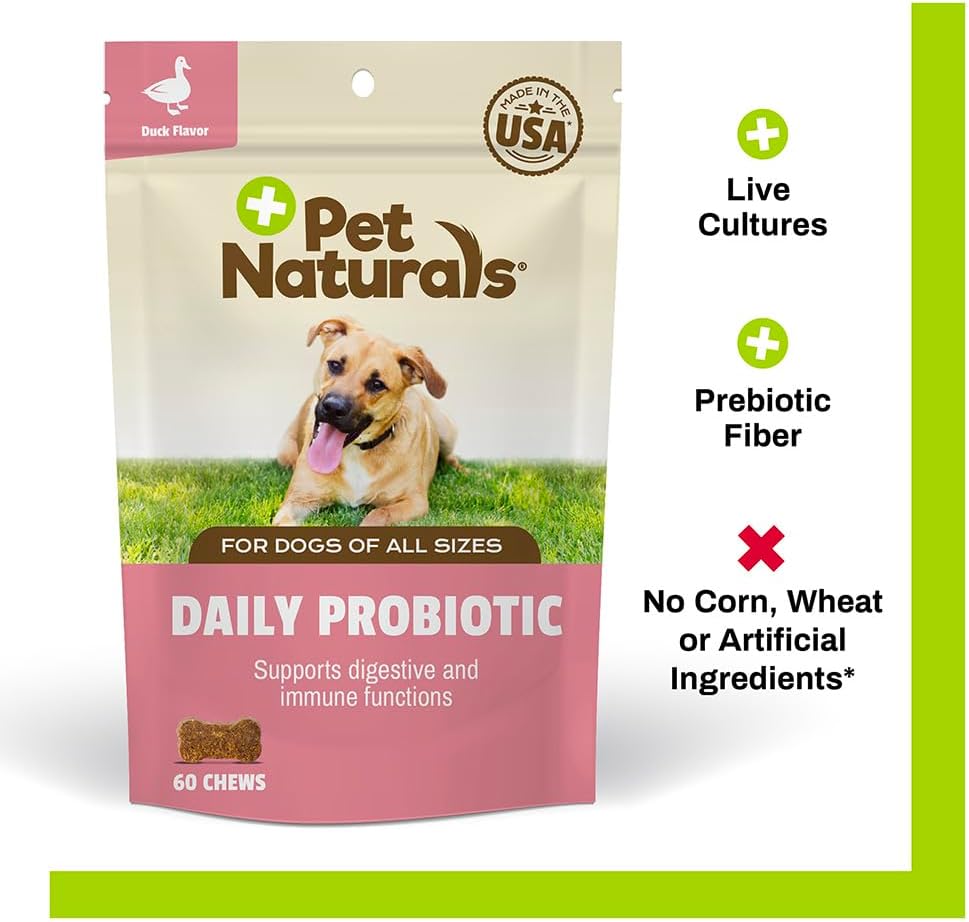 Dog Probiotic Chews with 120M CFUs - Supports Digestive & Gut Health, Immune System, Allergies, Itching - Duck Flavored, 60 Count