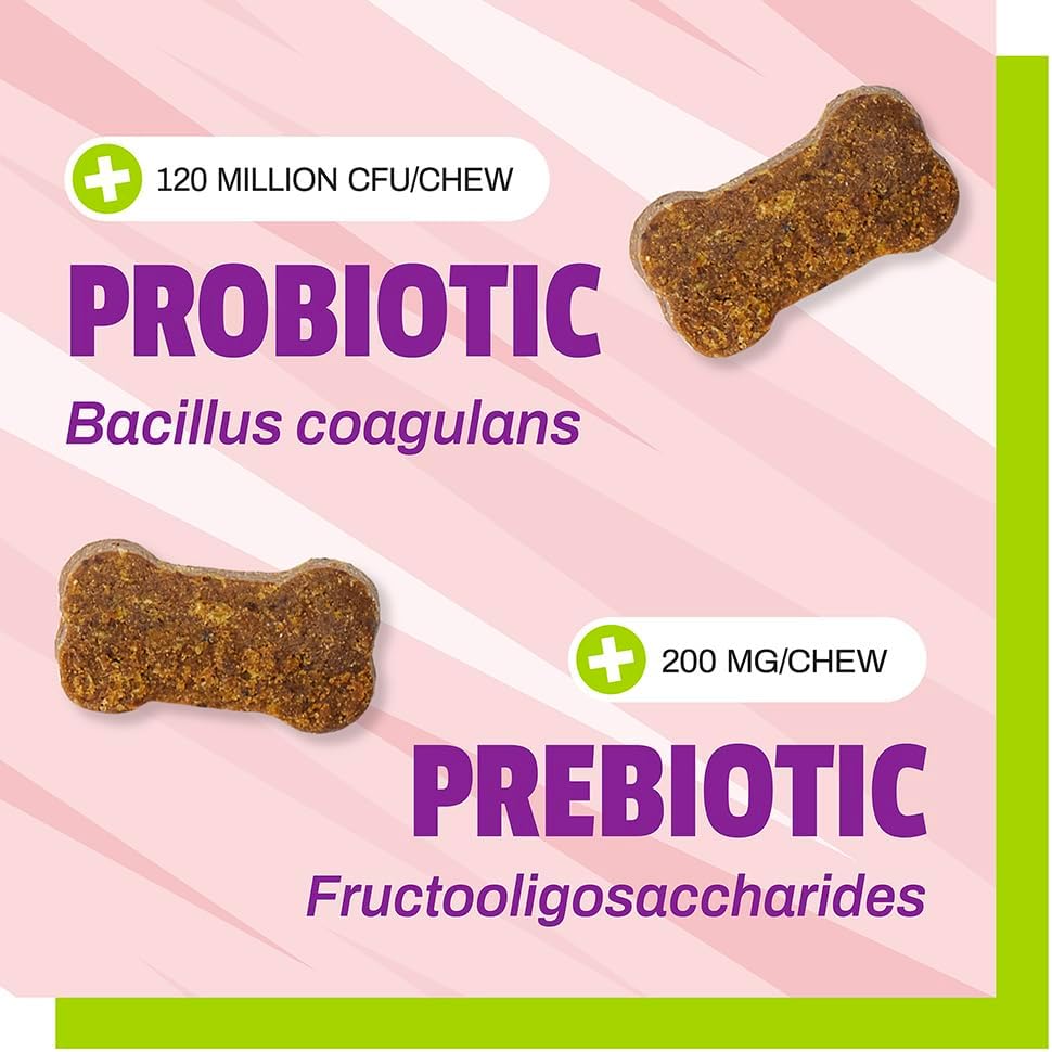 Dog Probiotic Chews with 120M CFUs - Supports Digestive & Gut Health, Immune System, Allergies, Itching - Duck Flavored, 60 Count