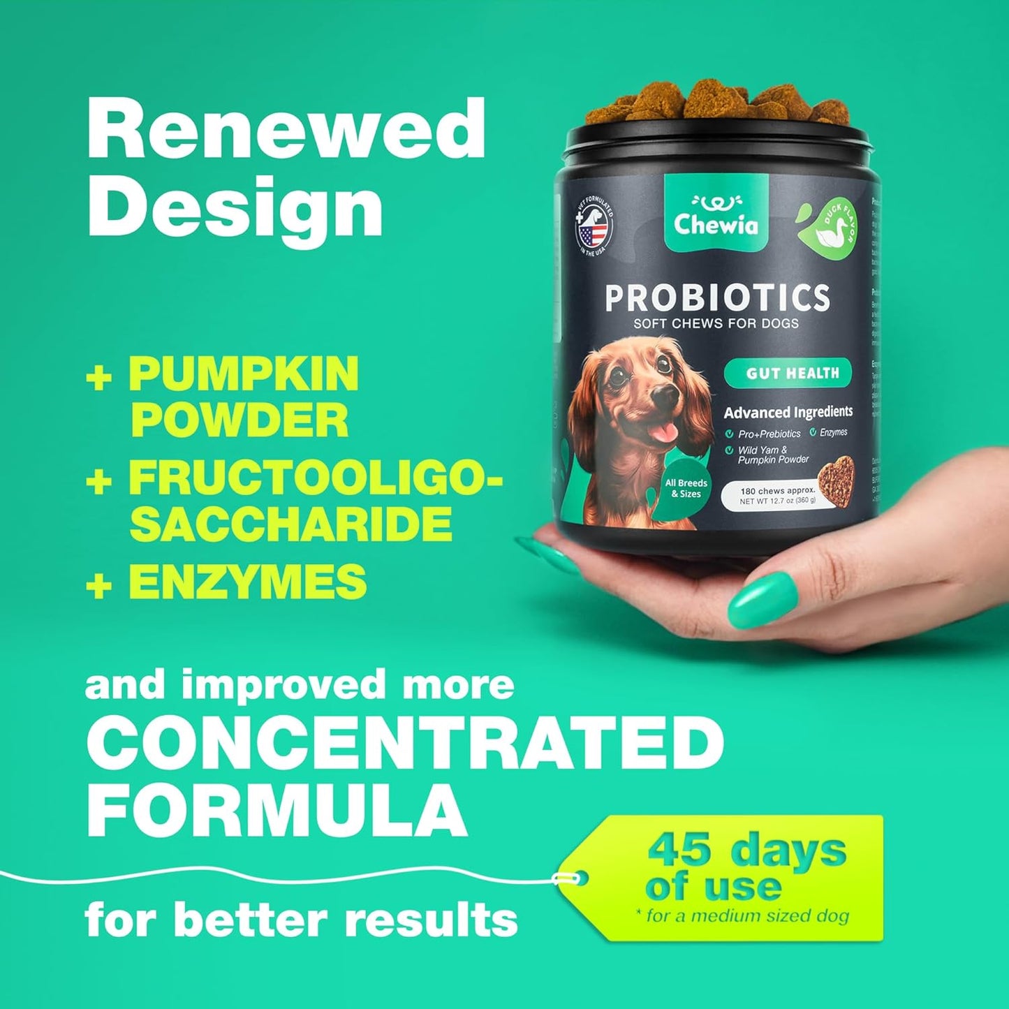 Dog Probiotic Chews with Digestive Enzymes for Gut Health, Immunity, and Skin Support - Soft Treats with Pumpkin and Yeast Powder for Dogs