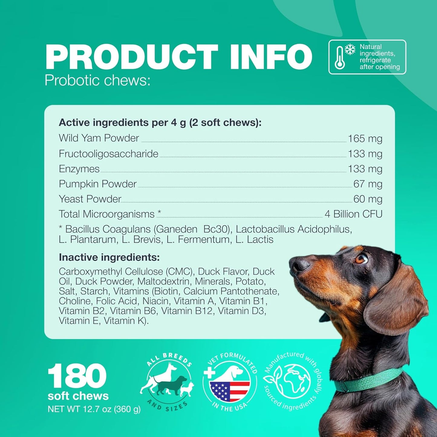 Dog Probiotic Chews with Digestive Enzymes for Gut Health, Immunity, and Skin Support - Soft Treats with Pumpkin and Yeast Powder for Dogs
