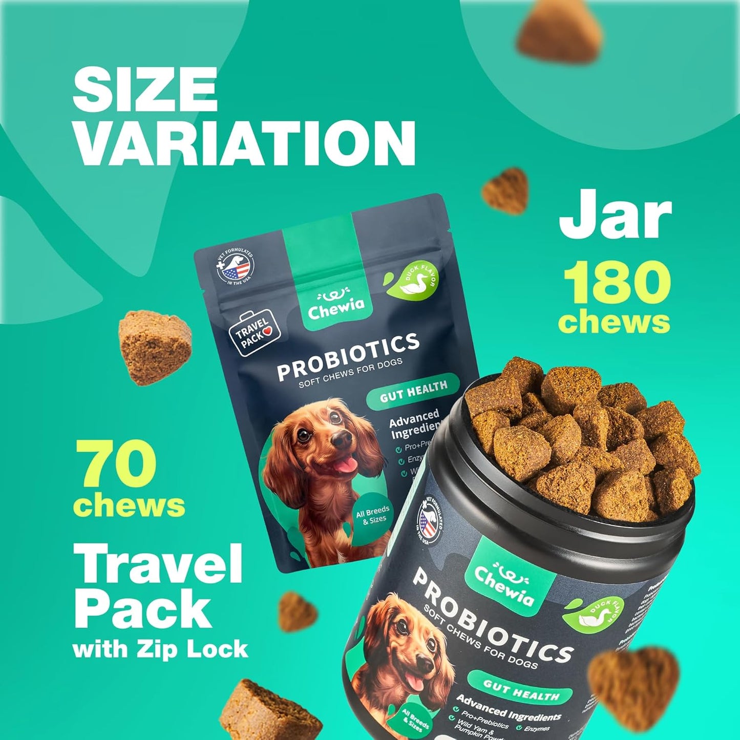 Dog Probiotic Chews with Digestive Enzymes for Gut Health, Immunity, and Skin Support - Soft Treats with Pumpkin and Yeast Powder for Dogs