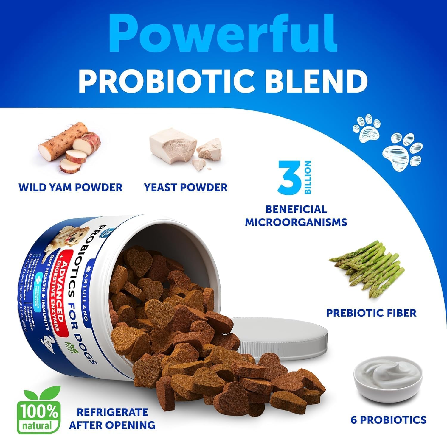 Dog Probiotic Chews with Prebiotics - Improve Gut Health, Skin, Allergies, Immunity - Digestive Enzymes for Dogs - Reduce Gas, Diarrhea - 120 Probiotics