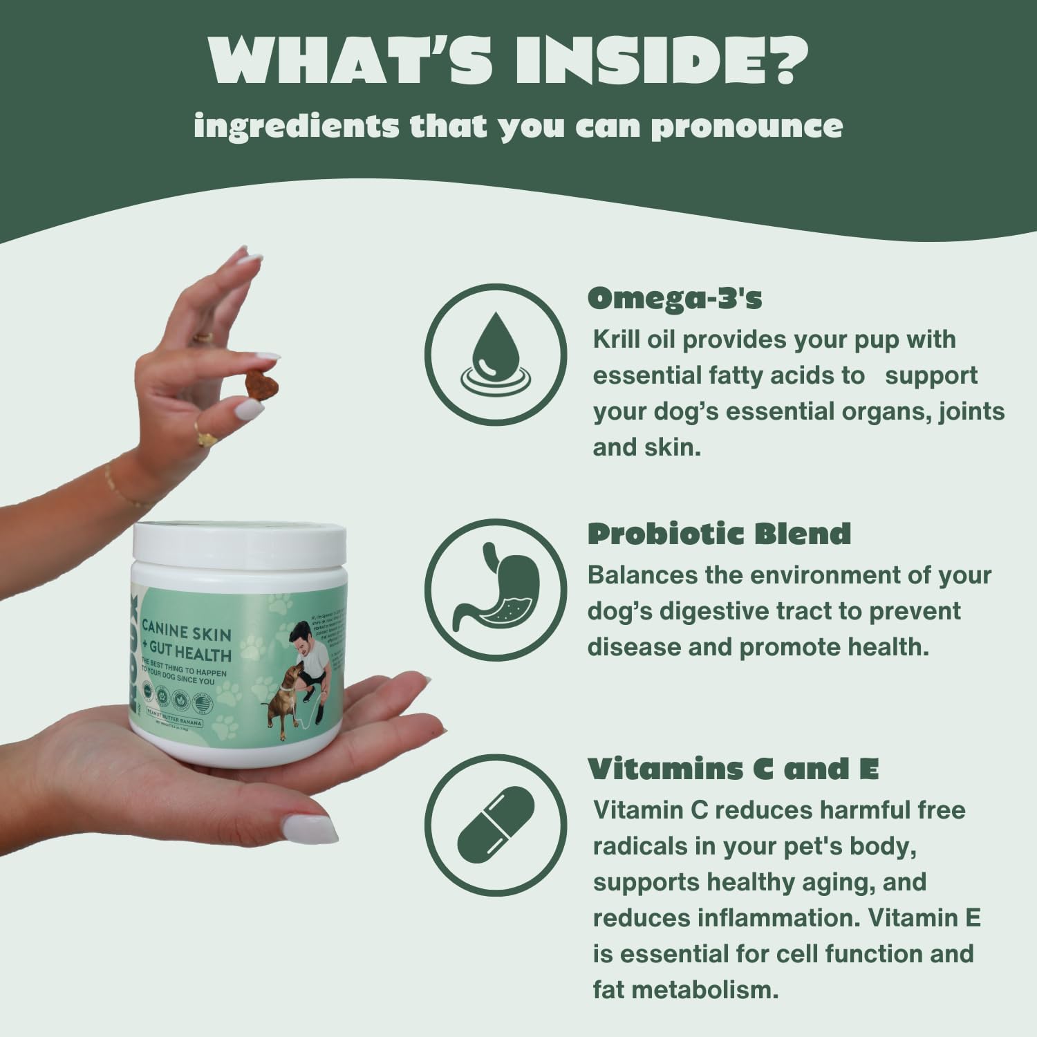 Dog Probiotic & Multivitamin Chew - Gut Health, Joints, Allergies - Digestive Enzymes, Omega-3 - Prevent Itchy Skin/Ears - Dogs 60+ lbs - Made in USA - 60ct