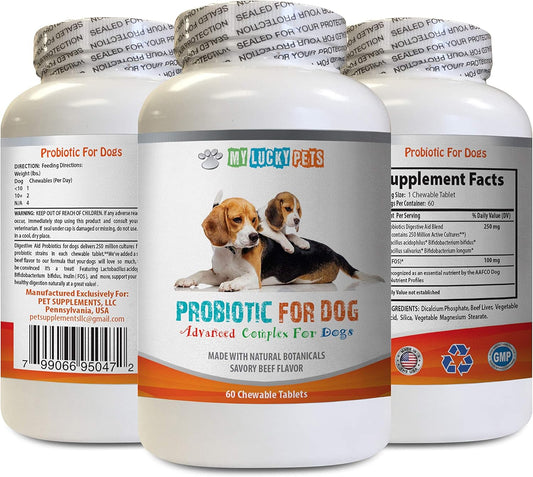 Dog Probiotics Chewable Treats for Oral Health, Bad Breath & Gas Relief - FOS Formula - 60 Treats - 1 Bottle by My Lucky Pets LLC