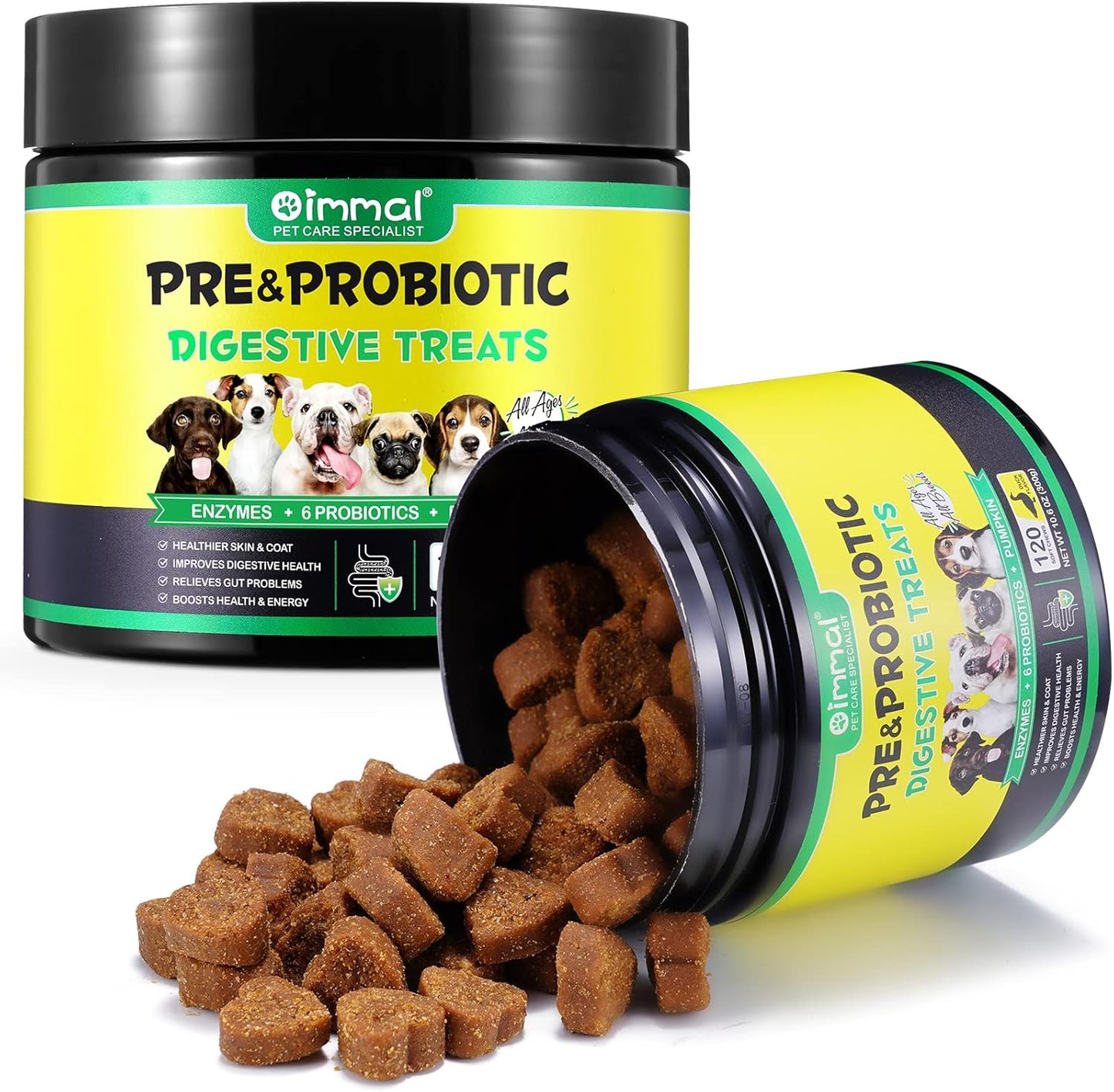 Dog Probiotics Chews with Prebiotics, Digestive Enzymes, Omega-3 & 6, Vitamins - Improve Digestion, Boost Immunity, Reduce Diarrhea & Gas