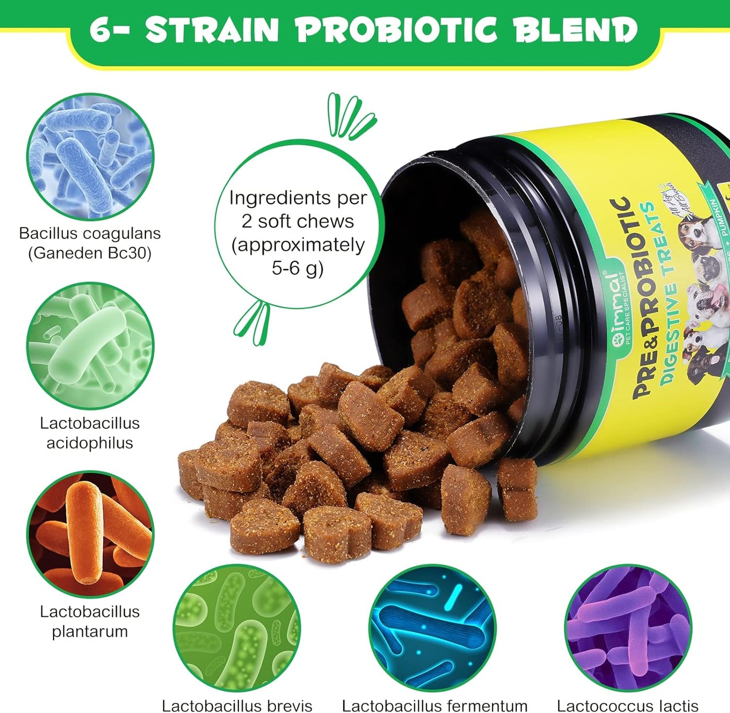 Dog Probiotics Chews with Prebiotics, Digestive Enzymes, Omega-3 & 6, Vitamins - Improve Digestion, Boost Immunity, Reduce Diarrhea & Gas