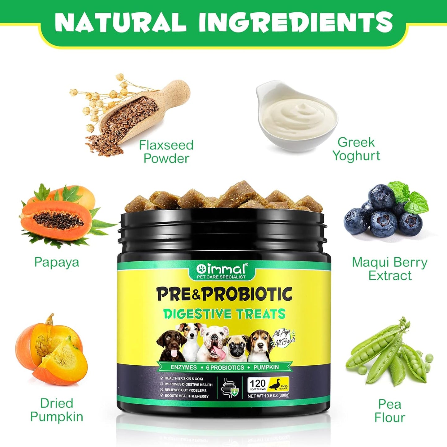 Dog Probiotics Chews with Prebiotics, Digestive Enzymes, Omega-3 & 6, Vitamins - Improve Digestion, Boost Immunity, Reduce Diarrhea & Gas