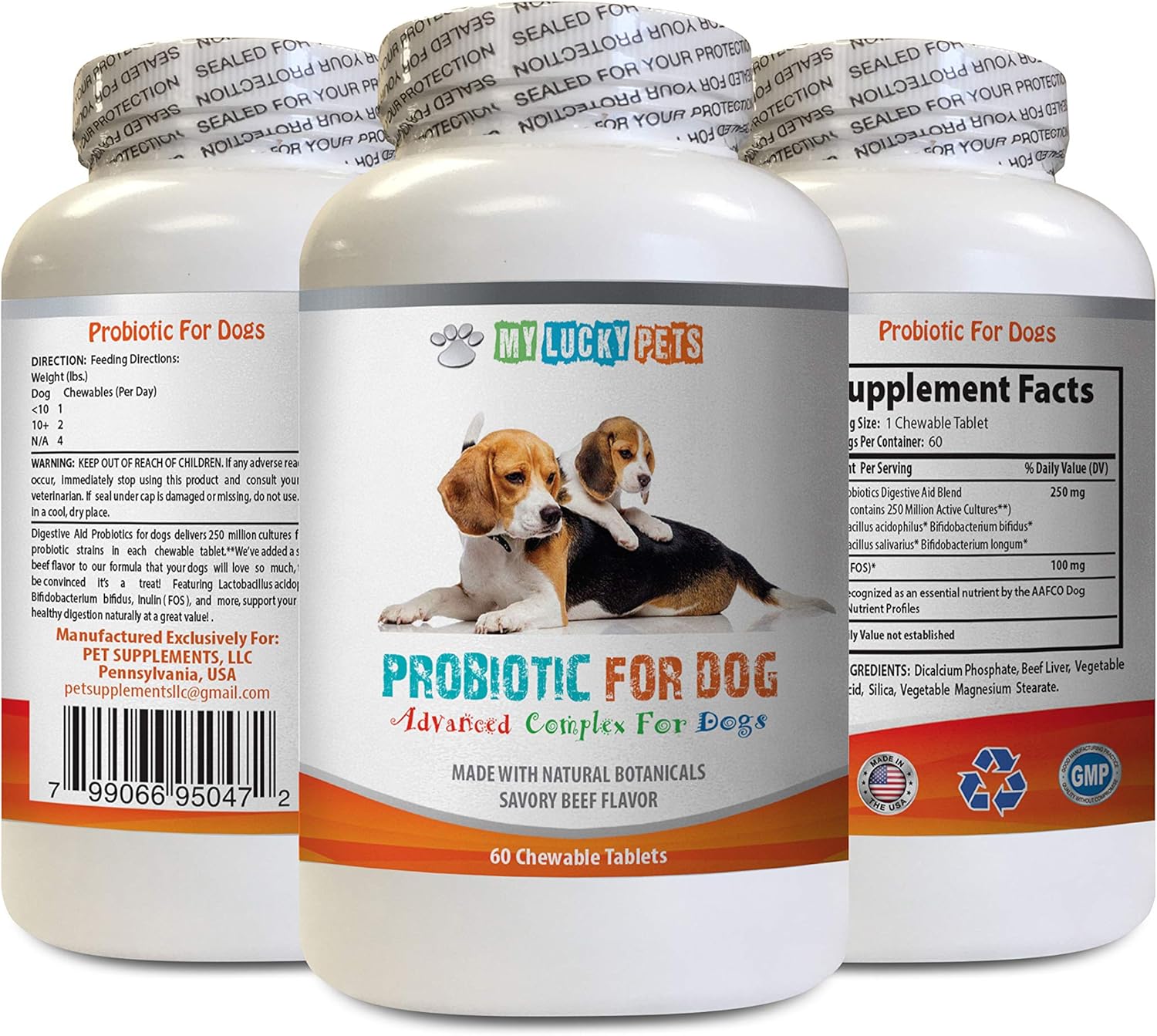Dog Probiotics for Bad Breath and Gas Relief - Oral Health Supplement with Acidophilus - 60 Treats per Bottle by MY LUCKY PETS LLC