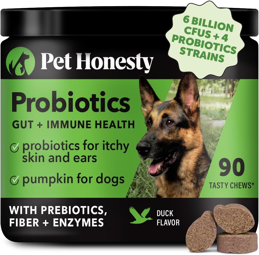 Dog Probiotics for Diarrhea & Bowel Support with Digestive Enzymes, Prebiotics, and Probiotics - Promotes Gut Health, Immunity, and Itch Relief (Duck 90 ct)
