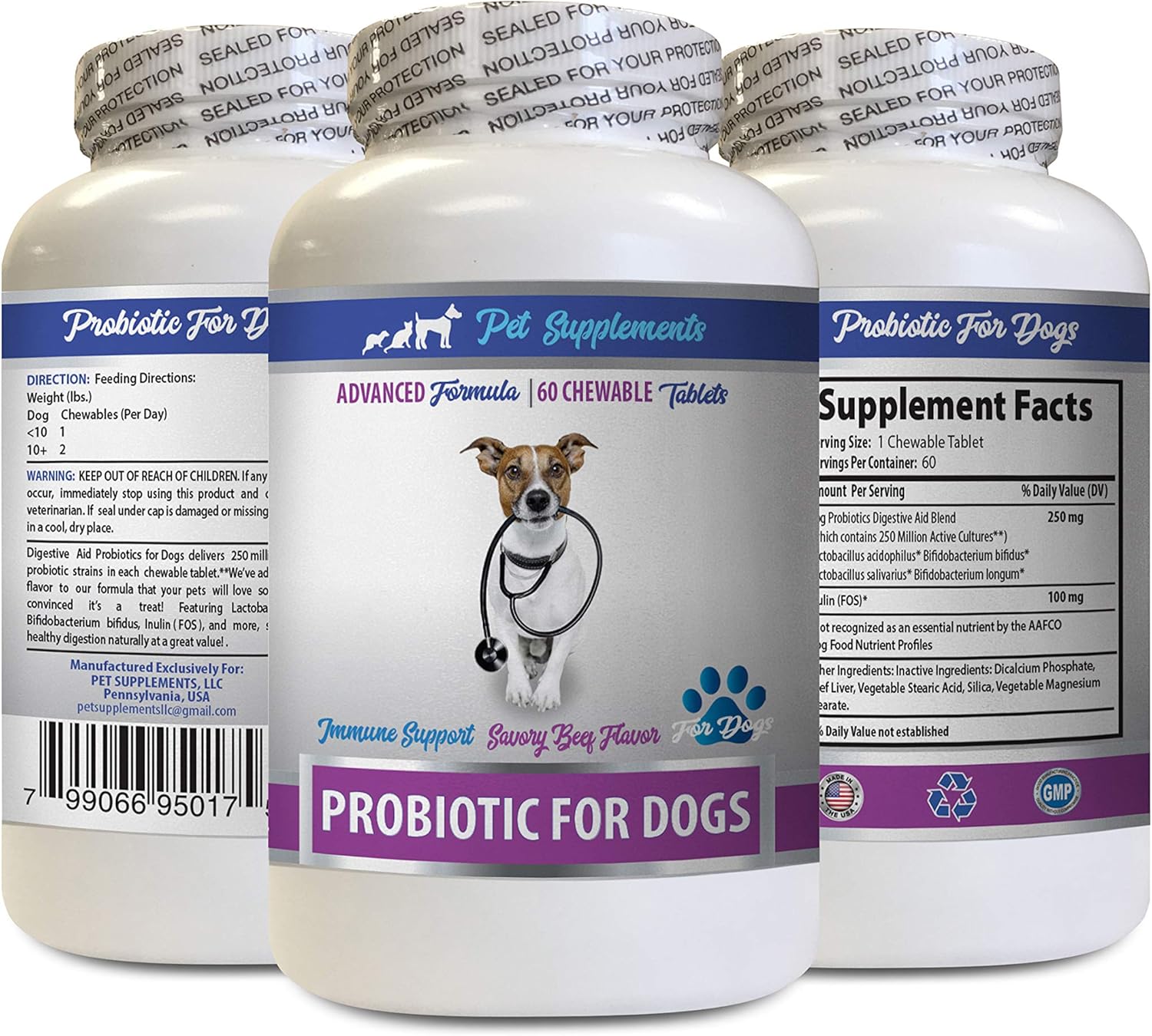 Dog Probiotics Powder Supplement for Healthy Digestion - Enzymes & Probiotics for Dogs - Stop Gas, Diarrhea, Bad Breath - Digestive Boost - 60 Treats