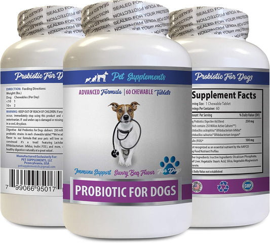 Dog Probiotics Powder Supplement for Healthy Digestion - Enzymes & Probiotics for Dogs - Stop Gas, Diarrhea, Bad Breath - Digestive Boost - 60 Treats