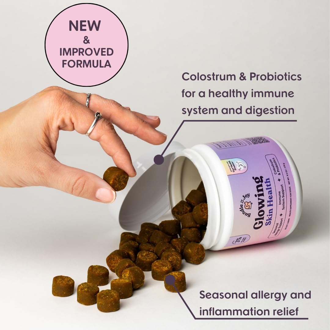 Dog Skin and Coat Supplement Bundle - 90 Soft Chews with Probiotics, Omega 3, Salmon Oil, Turmeric - Supports Allergies & Itchiness in Dogs