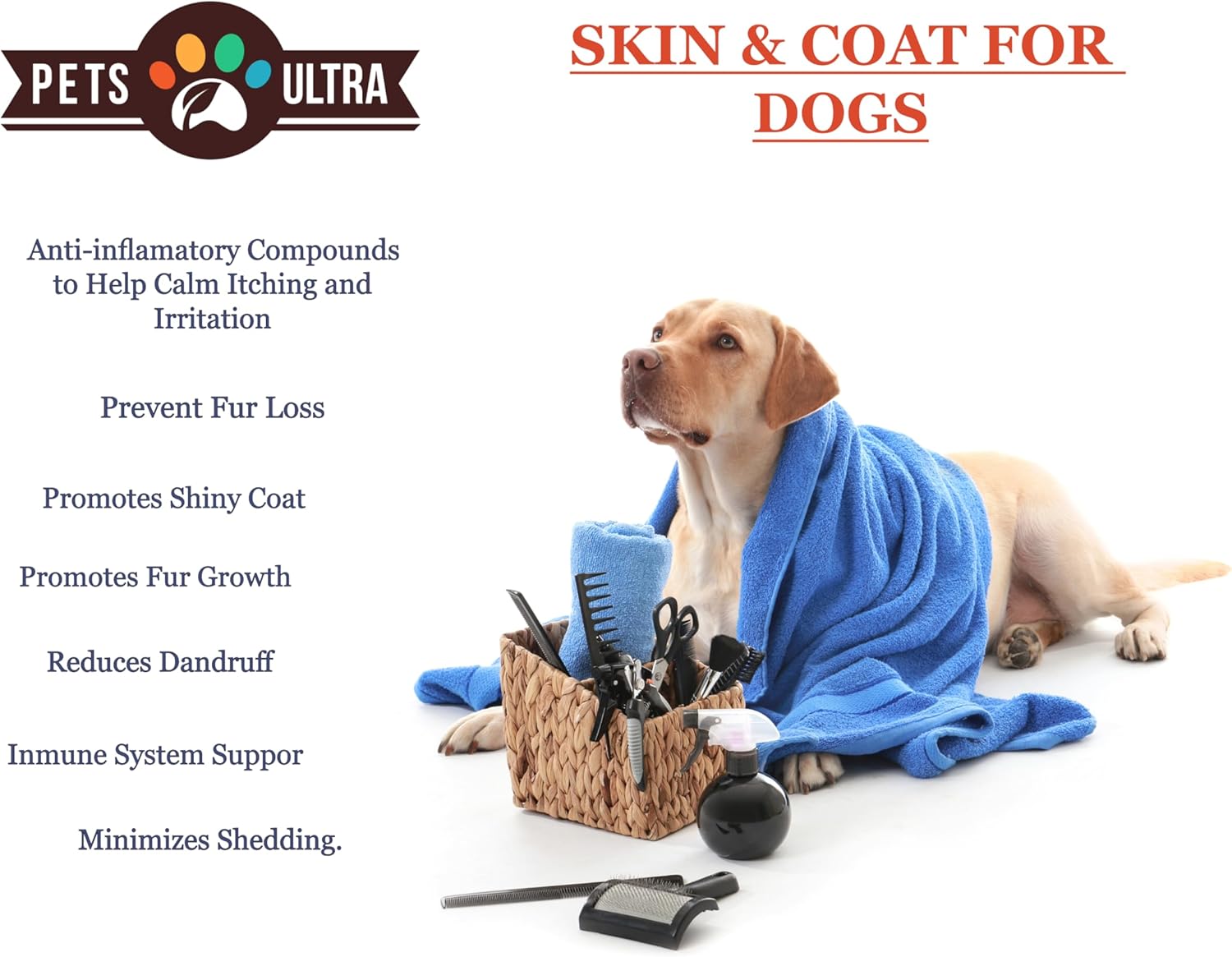 Dog Skin & Coat Supplement Treats with Omega 3,6,9, Salmon Oil, Biotin - Bacon Flavor - 90 Chews - Allergy Relief & Hot Spot Treatment