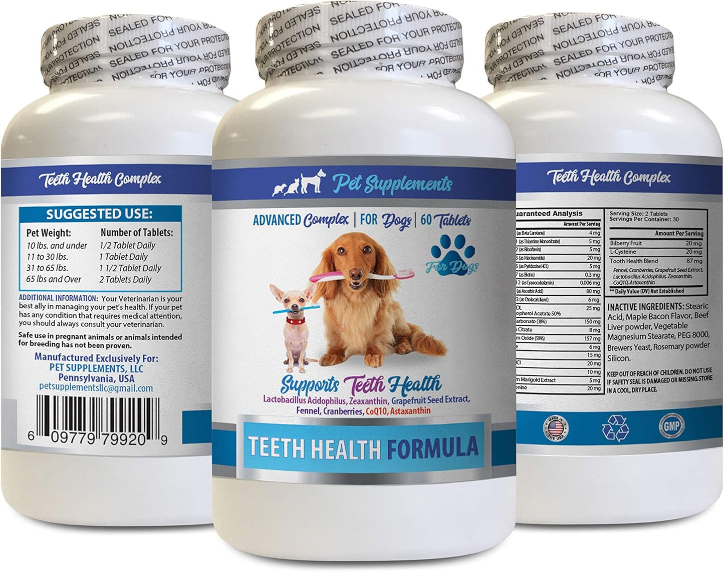 Dog Teeth Enzyme for Fresh Breath and Gum Care - Plaque Removal Formula - Dog Dental Health Supplement - 60 Treats per Bottle