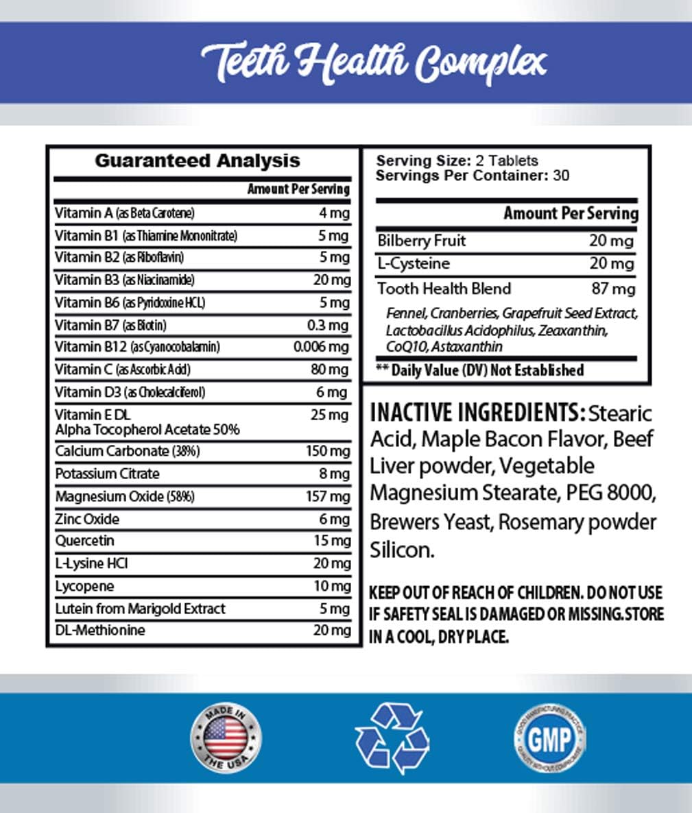 Dog Teeth Enzyme for Fresh Breath and Gum Care - Plaque Removal Formula - Dog Dental Health Supplement - 60 Treats per Bottle