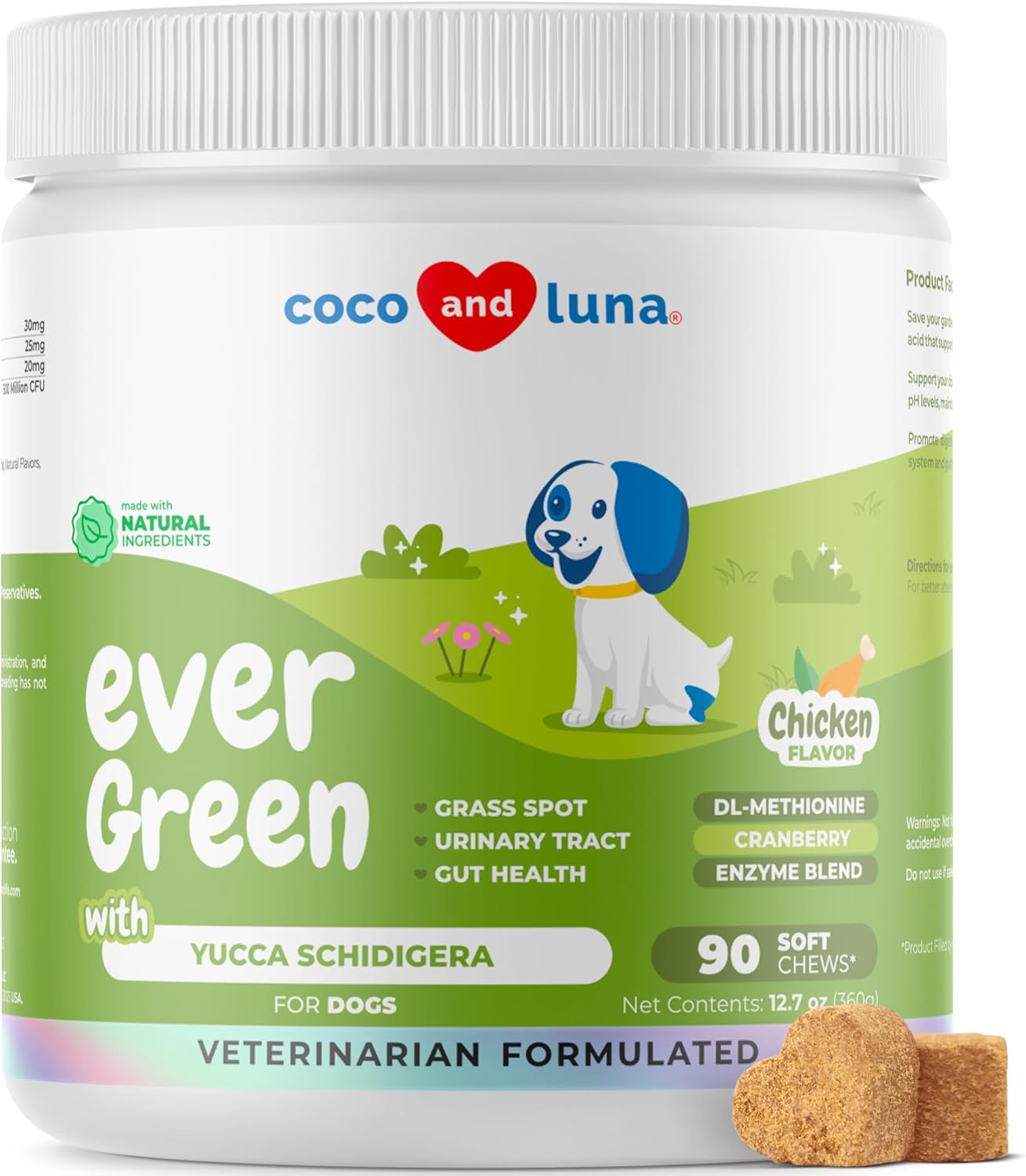 Dog Urine Neutralizer Soft Chews for Lawn - Grass Burn Spot Saver with Canine Enzymes, Probiotics, and Cranberry - Coco and Luna