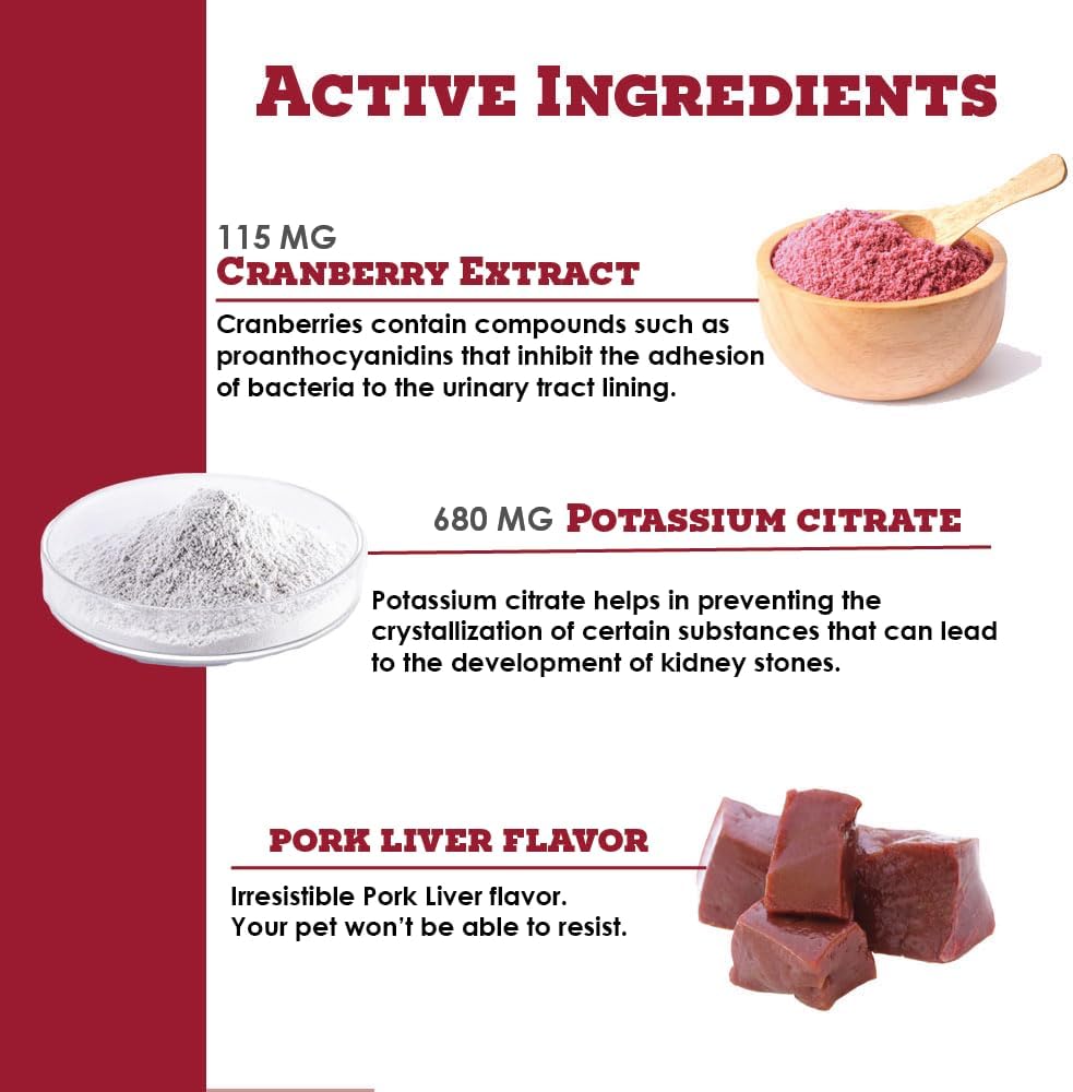 Dog UTI Remedy: K-Plus Potassium Citrate & Cranberry Supplement - Supports Bladder Health - 200 Chewable Tablets for All Breeds