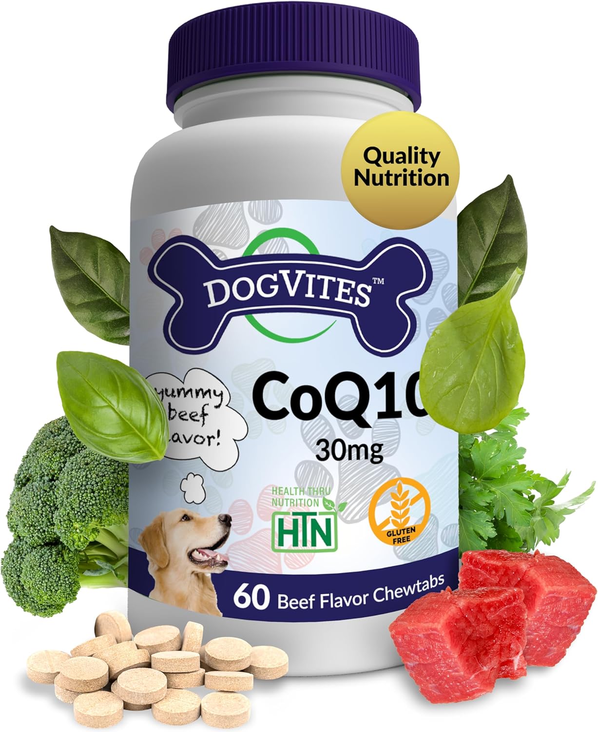 Dog-Vites CoQ10 for Dogs, 60 Chewable Beef-Flavored Tablets with 30mg - Health Thru Nutrition