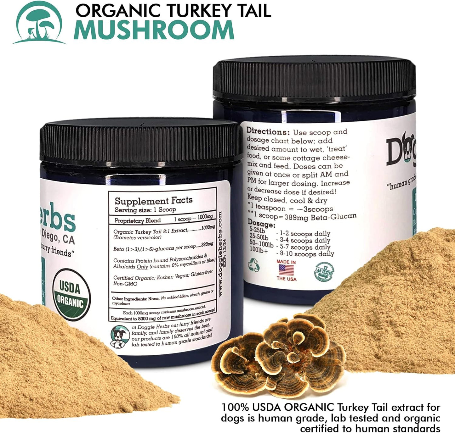 Doggie Herbs Turkey Tail Extract 8:1 - 100g with 389mg Beta Glucan, High Polysaccharides