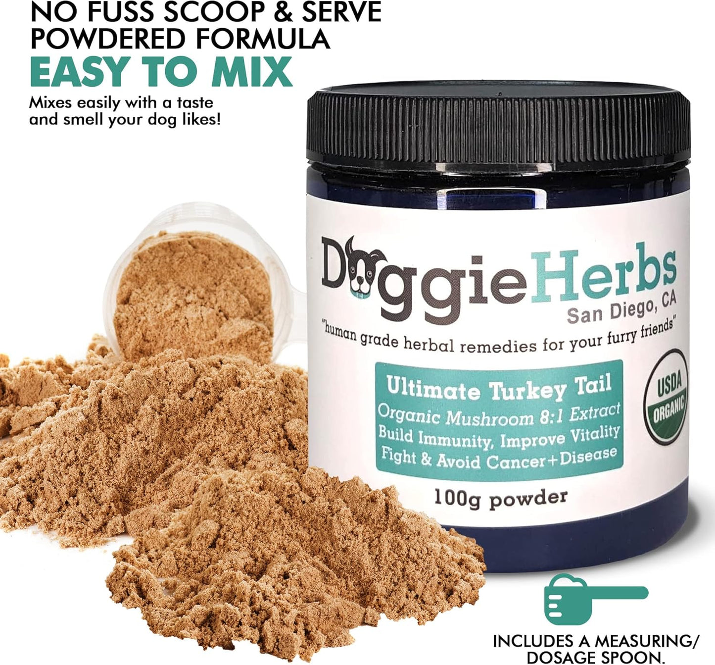Doggie Herbs Turkey Tail Extract 8:1 - 100g with 389mg Beta Glucan, High Polysaccharides