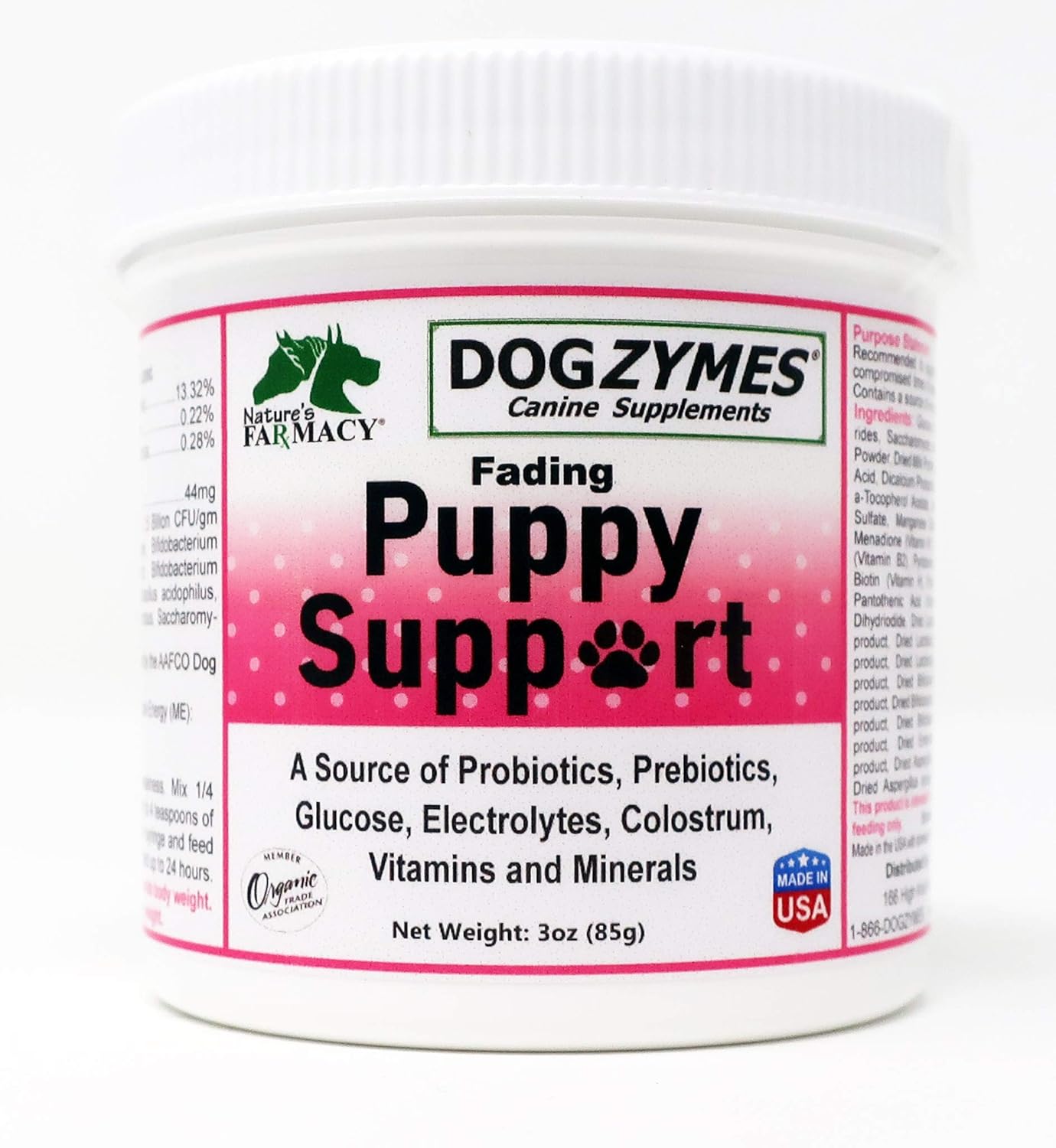 Dogzymes Puppy Support Formula with Probiotics, Prebiotics, Enzymes, Glucose, Electrolytes, Vitamins, and Minerals - 3 Ounce Mix for Fading Puppies