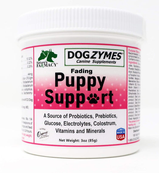 Dogzymes Puppy Support Formula with Probiotics, Prebiotics, Enzymes, Glucose, Electrolytes, Vitamins, and Minerals - 3 Ounce Mix for Fading Puppies