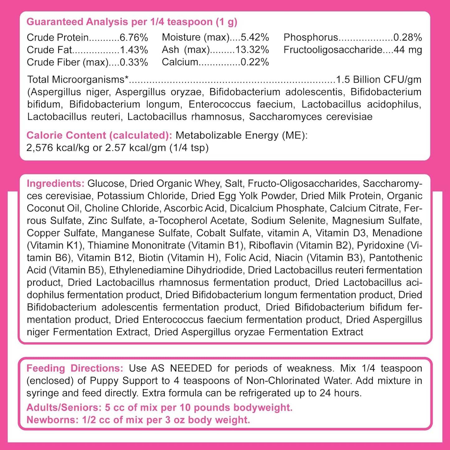 Dogzymes Puppy Support Formula with Probiotics, Prebiotics, Enzymes, Glucose, Electrolytes, Vitamins, and Minerals - 3 Ounce Mix for Fading Puppies