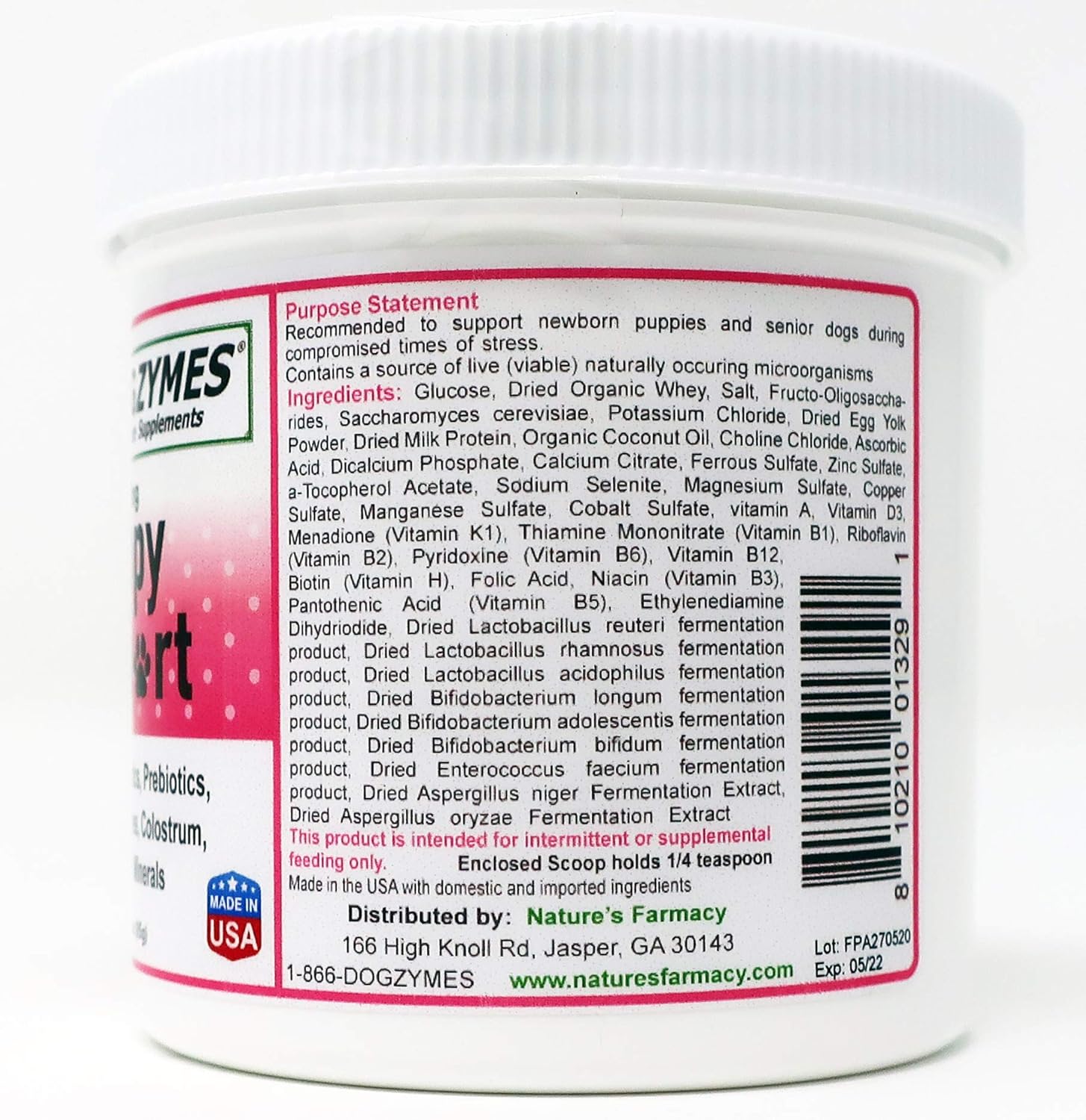 Dogzymes Puppy Support Formula with Probiotics, Prebiotics, Enzymes, Glucose, Electrolytes, Vitamins, and Minerals - 3 Ounce Mix for Fading Puppies