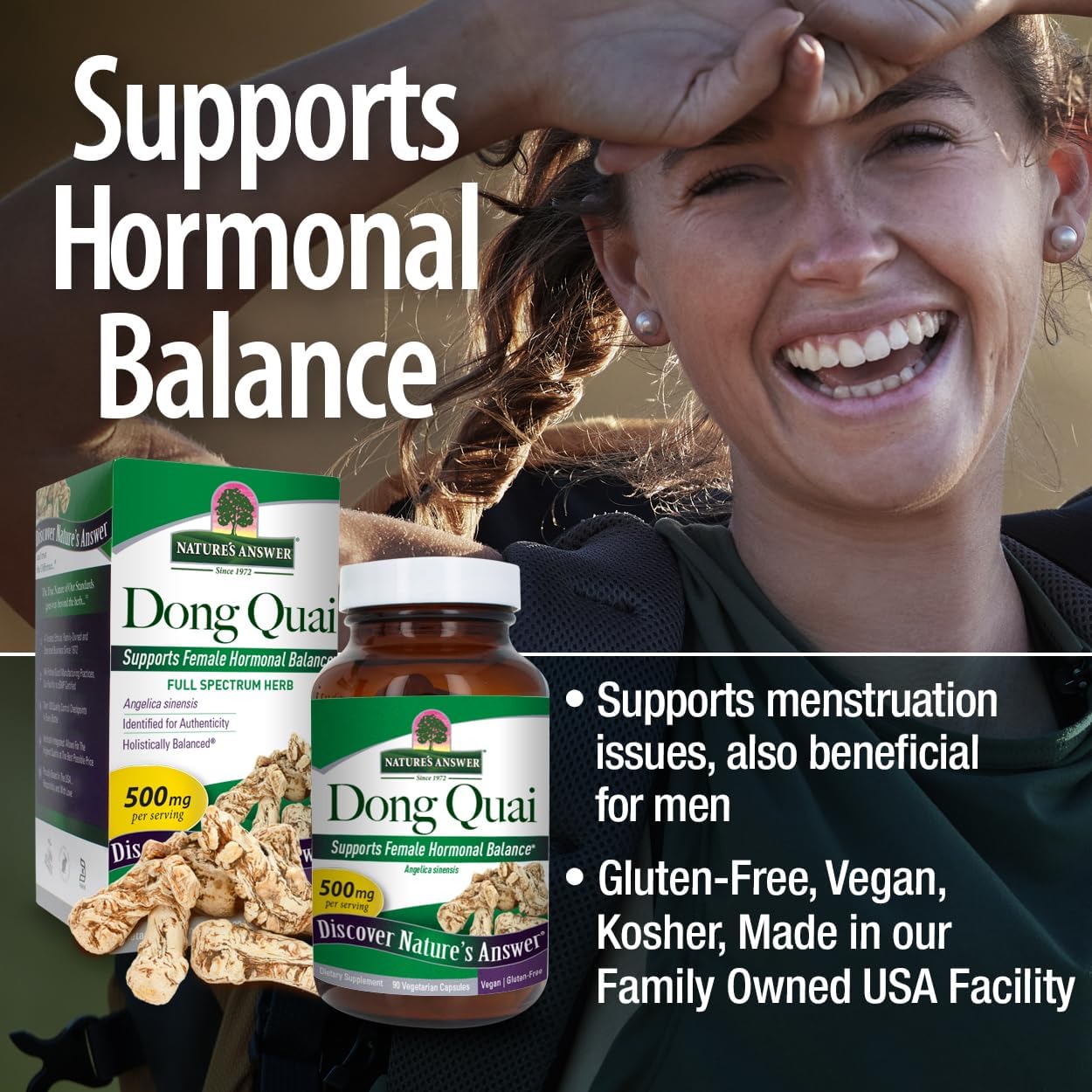Dong Quai Root Capsules 1000mg - 90 Count | Supports Female Hormone Balance | Non-GMO, Vegan, Kosher & Gluten-Free | Nature's Answer