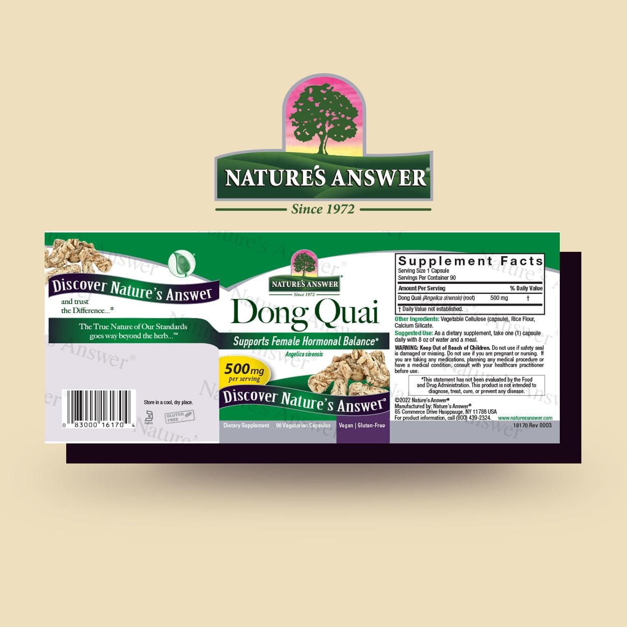 Dong Quai Root Capsules for Female Wellness Support - Non GMO, Vegan, Kosher, Gluten Free - Made in USA - 90 Count