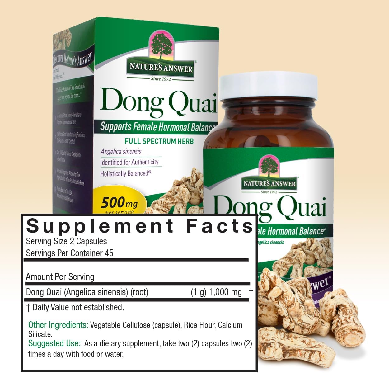 Dong Quai Root Capsules for Female Wellness Support - Non GMO, Vegan, Kosher, Gluten Free - Made in USA - 90 Count