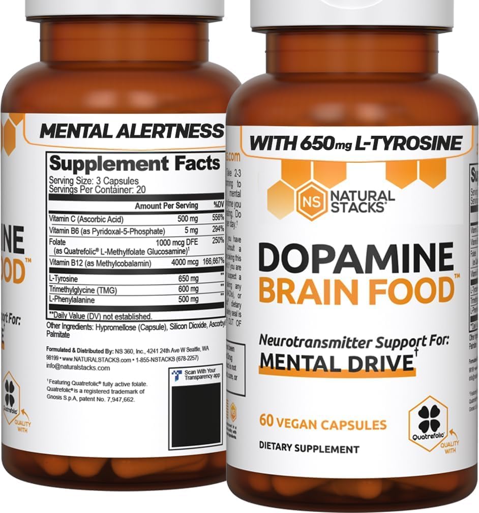 Dopamine Brain Food Supplement with L-Tyrosine for Focus & Energy - 60 Capsules