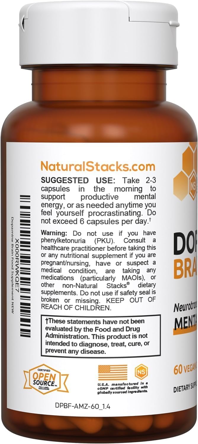 Dopamine Brain Food Supplement with L-Tyrosine for Focus & Energy - 60 Capsules