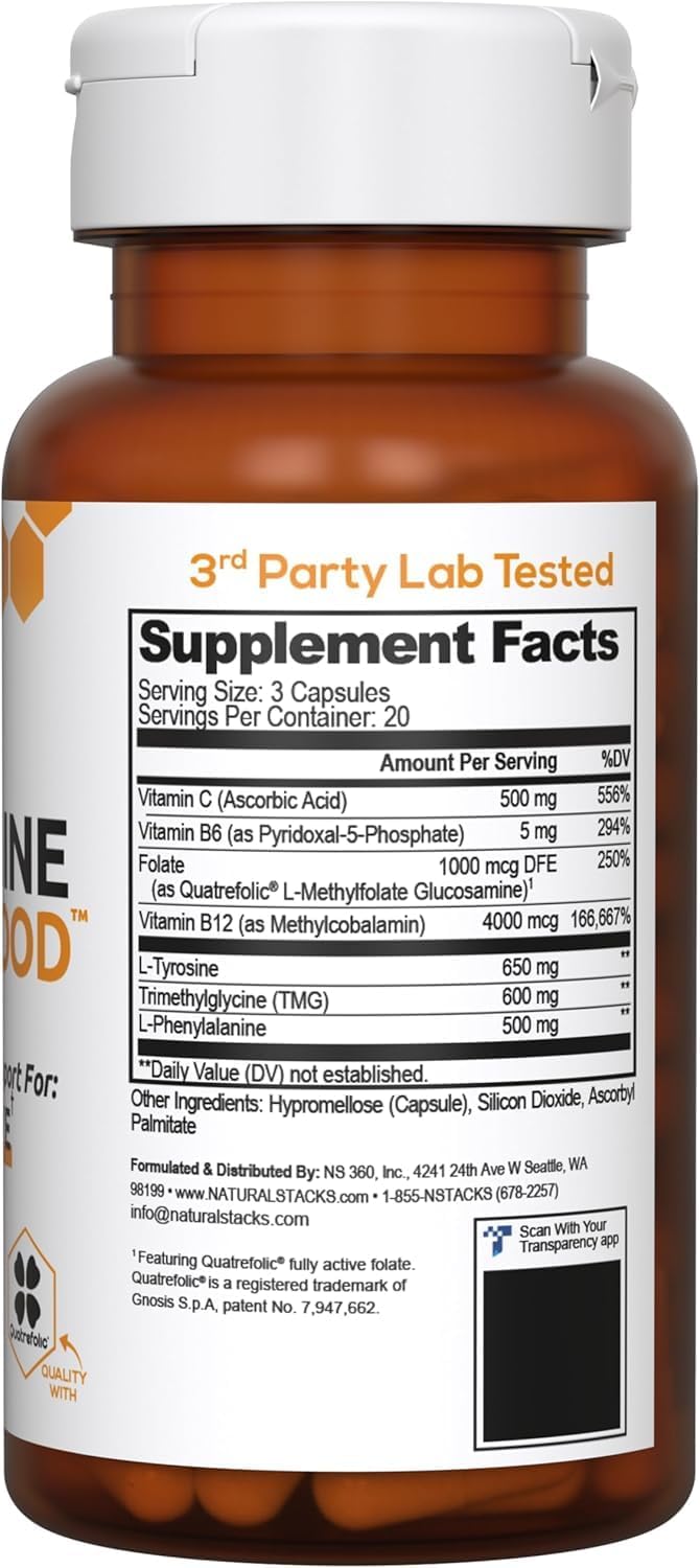 Dopamine Brain Food Supplement with L-Tyrosine for Focus & Energy - 60 Capsules
