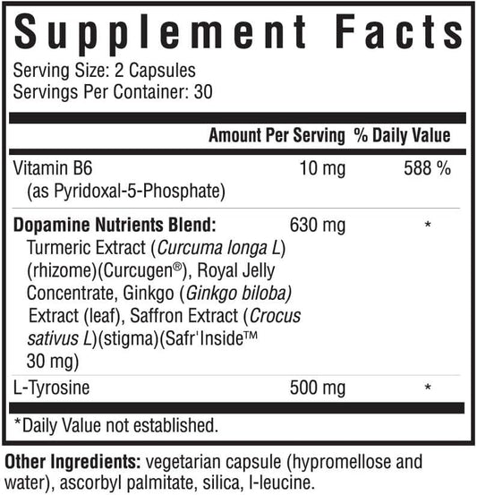 Dopamine Nutrient Capsules for Energy and Antioxidant Support - Vegetarian Formula - 60 Count