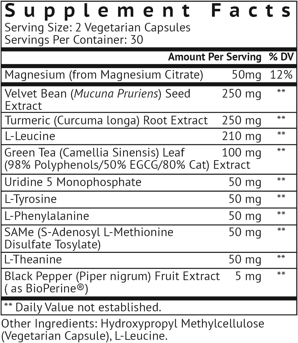 Dopamine Supplement with Uridine, Mucuna Pruriens, L-Theanine, Tyrosine - Natural Brain Boost - 60 Capsules