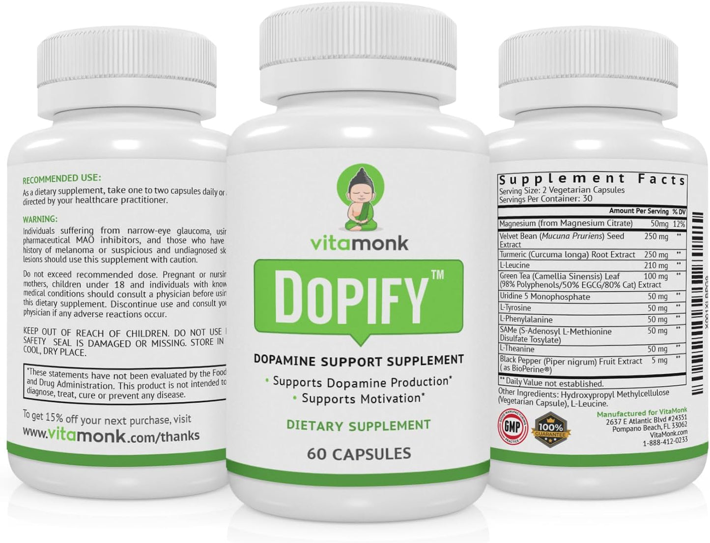 Dopamine Supplement with Uridine, Mucuna Pruriens, L-Theanine, Tyrosine - Natural Brain Boost - 60 Capsules