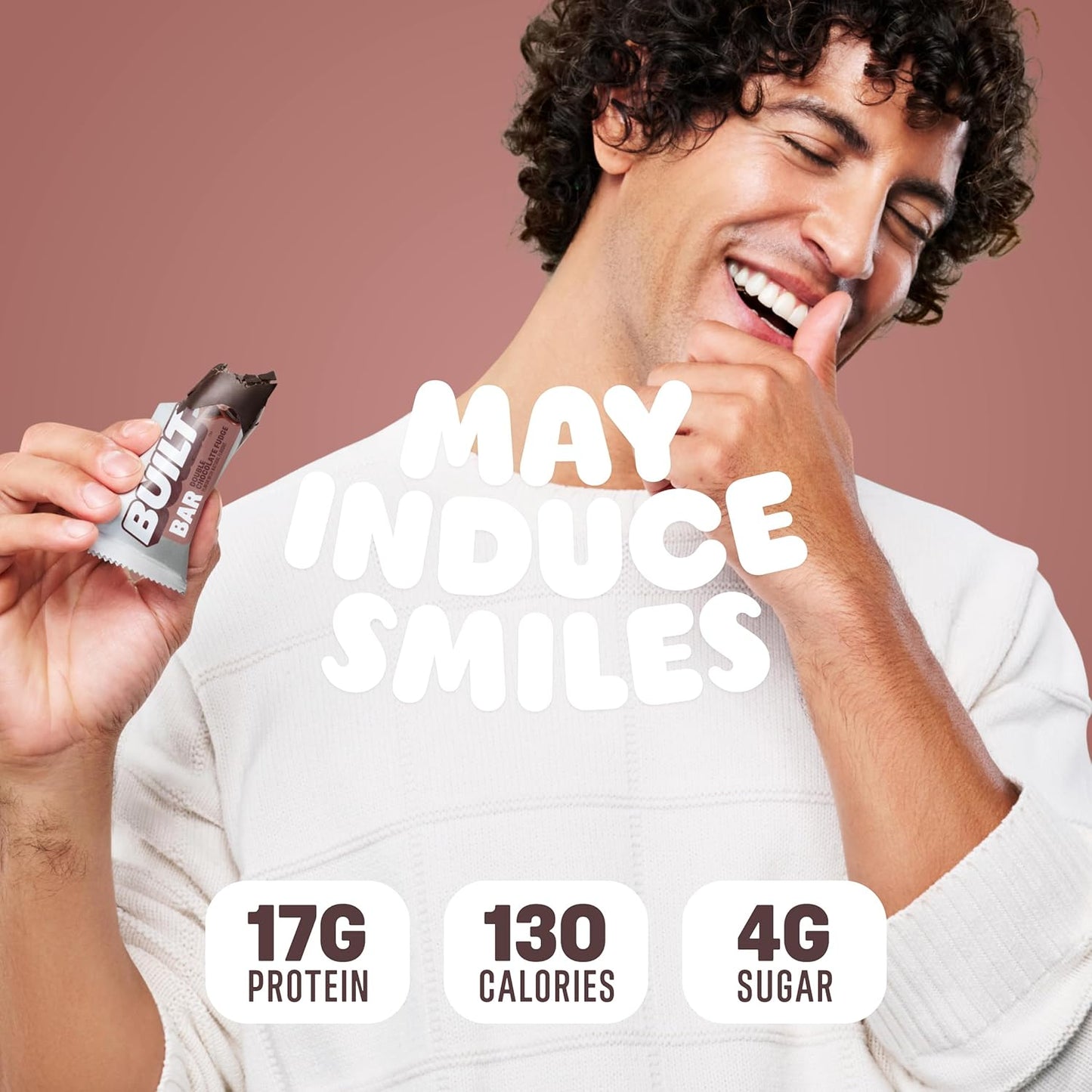 Double Chocolate Fudge Built Bar, 17g Protein Snack, Low Calorie On-The-Go Bars, 12 Count
