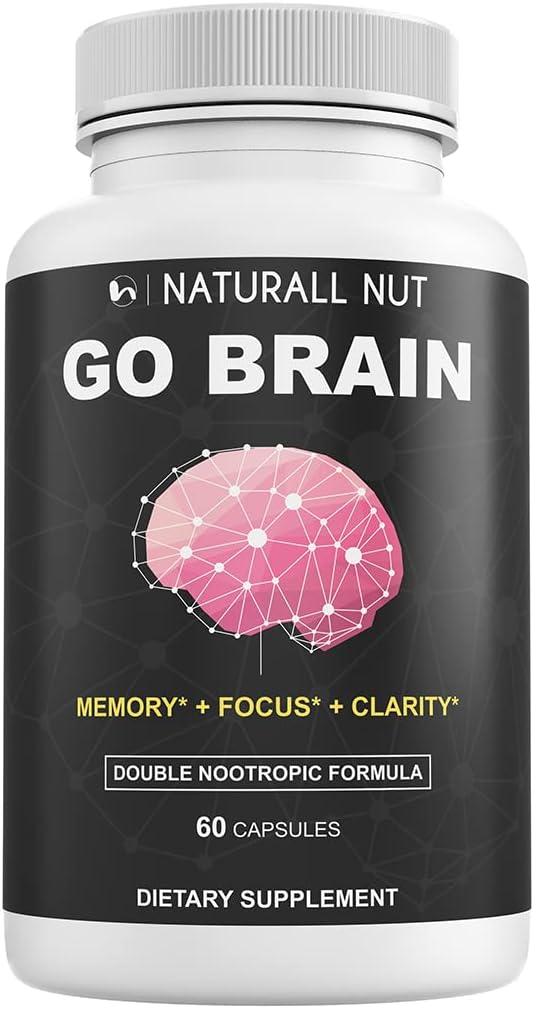 Double Nootropic Formula for Memory and Focus with Ginkgo Biloba and Bacopa Monnieri - Brain Supplements for Women & Men