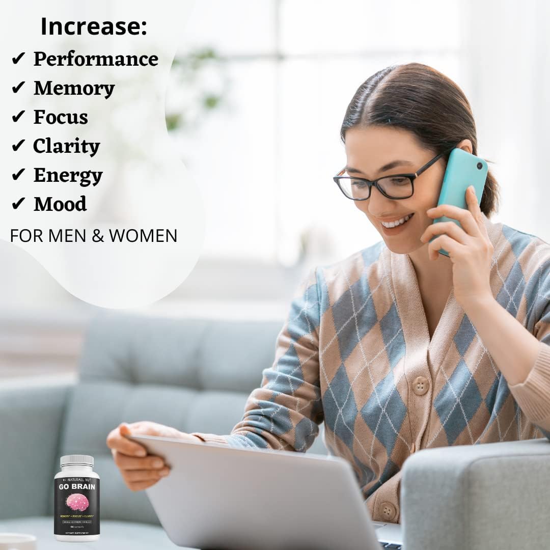 Double Nootropic Formula for Memory and Focus with Ginkgo Biloba and Bacopa Monnieri - Brain Supplements for Women & Men