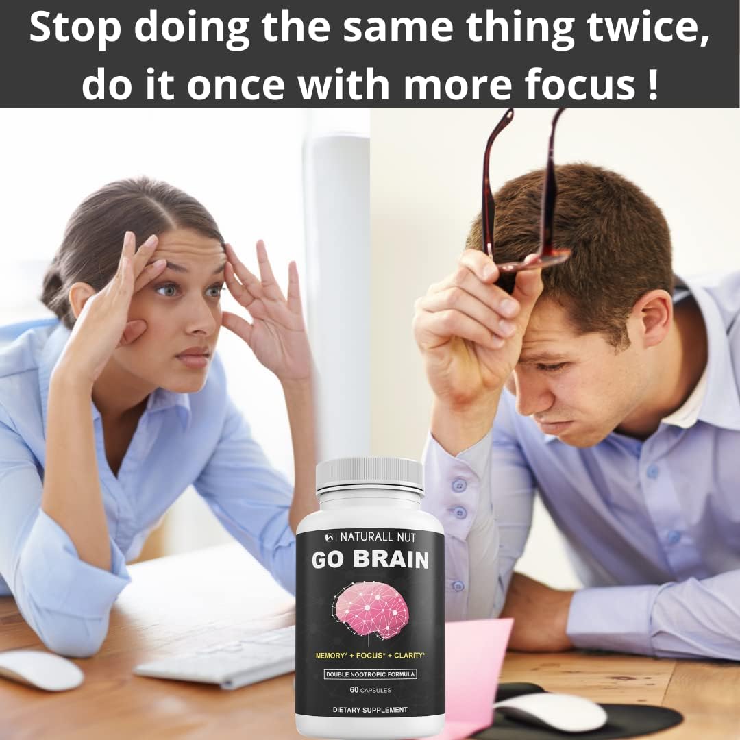 Double Nootropic Formula for Memory and Focus with Ginkgo Biloba and Bacopa Monnieri - Brain Supplements for Women & Men